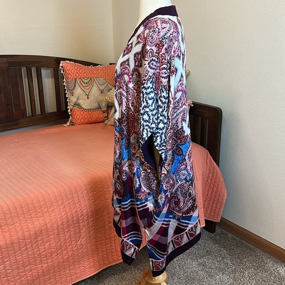 NWT CHICO'S Patchwork Print Ruana Poncho Shawl Wrap S/M - Picture 6 of 14